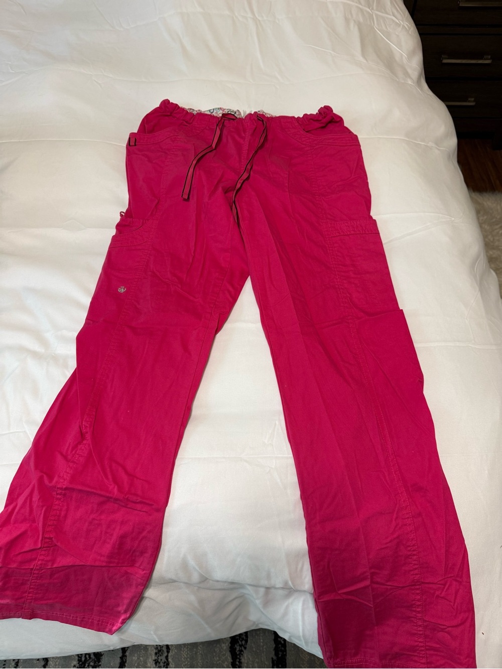 Women’s Life is Peachy Drawstring Cargo scrub Pants - Hot Pink